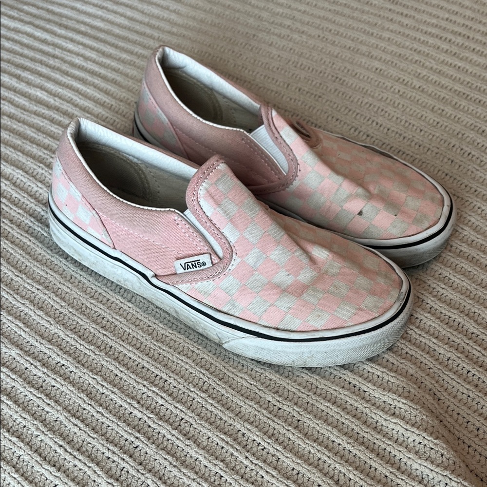Vans Kids Pink and White Checkered Slip-On Sneakers